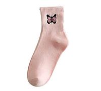 Generico Pantofole Bianche Sposa Elegante Calzini da donna Calzini in cotone Calze ricamate con farfalle alla Calzini sportivi Autoreggenti Giarrettiera (Pink, One Size)