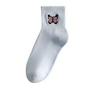 Generico Pantofole Bianche Sposa Elegante Calzini da donna Calzini in cotone Calze ricamate con farfalle alla Calzini sportivi Autoreggenti Giarrettiera (Blue, One Size)