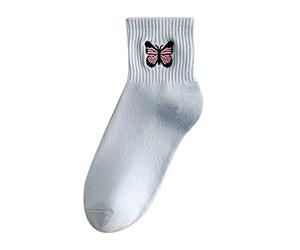 Generico Pantofole Bianche Sposa Elegante Calzini da donna Calzini in cotone Calze ricamate con farfalle alla Calzini sportivi Autoreggenti Giarrettiera (Blue, One Size)