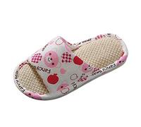 Generico Pantofole Domestiche Cotone Lino Bambine Ragazzi Morbide Antiscivolo Calzature Interni (34-35)
