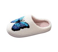 Generico Pantofole Donna Calde,Comode Pantofole In Cotone Con Farfalla Colorata Per La Casa Donne Invernali Suola Spessa Calore Interno (White 44)