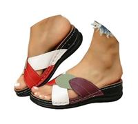 Generico Pantofole Estive Donna Comode e Cinturino Incrociato,Sandali con Plateau,Comodi,Leggeri,Casual,Estivi,da Passeggio per Signore per Una Vacanza al Mare (Rosso, 42)