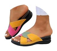 Generico Pantofole Estive Donna Comode e Cinturino Incrociato,Sandali con Plateau,Comodi,Leggeri,Casual,Estivi,da Passeggio per Signore per Una Vacanza al Mare (Giallo, 39)