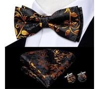 Generico Papillon Pre-legati Papillon da uomo in seta dorata con gemelli, fazzoletto e jacquard floreale pre-annodato a farfalla, for, matrimonio business Per Uomo(Color21)