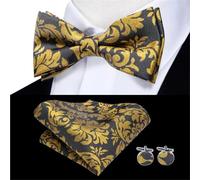 Generico Papillon Pre-legati Papillon da uomo in seta dorata con gemelli, fazzoletto e jacquard floreale pre-annodato a farfalla, for, matrimonio business Per Uomo(Color17)