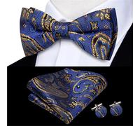 Generico Papillon Pre-legati Papillon da uomo in seta dorata con gemelli, fazzoletto e jacquard floreale pre-annodato a farfalla, for, matrimonio business Per Uomo(Color31)