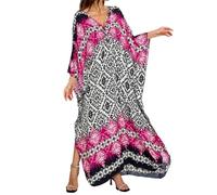 Generico Pareo Mare- Vestito Spiaggia Estivo con Stampa Floreale E Maniche A Pipistrello con Scollo A V E Taglie Forti Chic