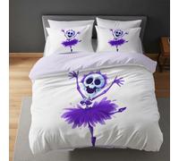 Generico Parure Copripiumino Teschio Danza Balletto 230 x 260 cm, Set Biancheria da Letto in Microfibra con Federe, Sacco Copripiumino Reversibile con Cerniera Nascosta Viola