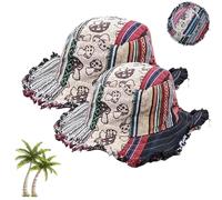Generico Patchwork Multicolored Mushroom Hemp Hat with Hidden Pocket Fedorahats, Multicolored Mushroom Hemp Hat,Adjustable Brim (2Pcs)