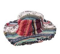 Generico Patchwork Multicolored Mushroom Hemp Hat with Hidden Pocket Fedorahats, Patchwork Stripe Bucket Hat Sunhat for Holiday Beach (B)
