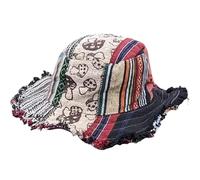 Generico Patchwork Multicolored Mushroom Hemp Hat with Hidden Pocket Fedorahats, Patchwork Stripe Bucket Hat Sunhat for Holiday Beach (D)