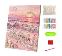 Generico Pearl Art with Frame, Beach Sunrise Rhinestone 5 D Ornaments,