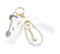 Generico Pearl Bow Keychain - Zinc Alloy Moon Phase Pendant | Elegant Big Bow Tie Key Chain For Purse, Wallet, Backpack, Ideal For Women, Men, Girls & Boys