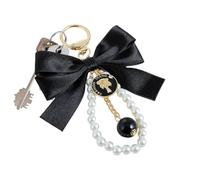 Generico Pearl Bow Keychain - Zinc Alloy Moon Phase Pendant | Elegant Big Bow Tie Key Chain For Purse, Wallet, Backpack, Ideal For Women, Men, Girls & Boys