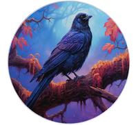 Generico Pelo Corto Tappeto Rotondo Fantasy Pittura A Olio Corvo Ramo Tema, 120 cm Antiscivolo Lavabile Tappetino Rotondo Per Bambini Cameretta Cucina Casa Zona Balcone Tavolino - Viola Blu