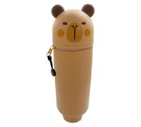 Generico Pen Holder Desk, Cartoon Capybara Design, 8.66x2.6 inches, Foldable Holder, Zippered Opening Organizer, Silicone Material Sturdy Build, Storage Supplies for Classroom, Home, Dorm