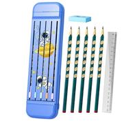 Generico Pencil Box, Divided Pencil Organizer Case, Multifunctional, ABS, Portable, Hard Crayon Box with 5 Pencils, Eraser, Ruler for Boys, Girls, Kids and Students