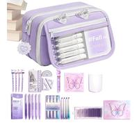 Generico Pencil Case Kit - Large Capacity Organizer, School Supplies Pouch | Stationery Set With Gel Pens, Highlighters, Rulers, Sticky Notes For Classroom, College, Office, Travel, Girls, Boys