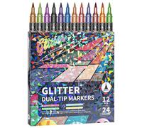 Genérico Pennarelli per arte, materiale scolastico con glitter a doppia punta, pennarelli per colorare e disegno artistico, per scuola, casa, artigianato, schizzi, diario creativo e scrapbooking