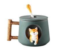 Generico Per Cani - 13x9x8,5 Cm In Ceramica A Forma Di Cartone Animato Da 420 Ml Con Coperchio E Cucchiaio | Simpatica Taza Da Tè E Caffè Al Latte 3D Per Donne, Coppie, Decorazioni Per L