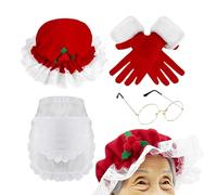 Generico per costumi da Babbo Natale - Set di guanti, grembiuli, cappelli, occhiali, pezzi di abiti cosplay natalizi bianchi | Costume da festa per le donne, celebrazione del festival teatrale