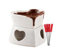 Generico per Fonduta | Riscaldatore in Ceramica A Forma di Cuore - per Sciogliere Cioccolato con 4 Forchette - per Formaggio Marshmallow Intingolo Burro Dessert Bevanda Cena Matrimonio Festa