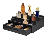 Generico Perfume Rack Organizer, Fragrance Display Stand, 12.48x8.54in Three-Layer Wooden Holder, Elegant Black Finish, Built-In Storage Drawer for Watches Perfume Room Dresser Vanity Use