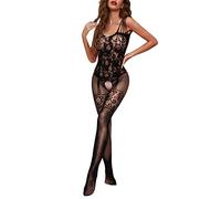 Generico Perizoma Trasparente Donna Calze E Reggicalze Calze a Rete Bodystocking Nylon Sexy Lingerie per Donna Calza Intera Body con Apertura sul Cavallo Calze a Completino Hot Nero (Black, One Size)