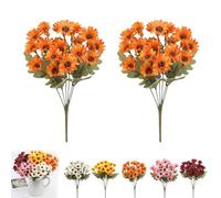 Generico Perkyn Artificial Mums, Circulatik Artificial Flowers-Uv Resistant, No Fade, Waterproof Realistic Flower Daisy with Eucalyptus Leaves for Outdoors Fall DIY Decor (orange,2 bundles)