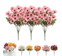 Generico Perkyn Artificial Mums, Circulatik Artificial Flowers-Uv Resistant, No Fade, Waterproof Realistic Flower Daisy with Eucalyptus Leaves for Outdoors Fall DIY Decor (pink,3 bundles)