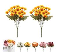 Generico Perkyn Artificial Mums, Circulatik Artificial Flowers-Uv Resistant, No Fade, Waterproof Realistic Flower Daisy with Eucalyptus Leaves for Outdoors Fall DIY Decor (yellow,2 bundles)