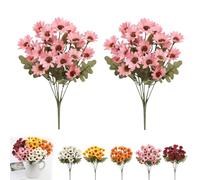 Generico Perkyn Artificial Mums, Circulatik Artificial Flowers-Uv Resistant, No Fade, Waterproof Realistic Flower Daisy with Eucalyptus Leaves for Outdoors Fall DIY Decor (pink,2 bundles)