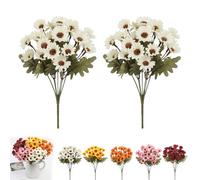 Generico Perkyn Artificial Mums, Circulatik Artificial Flowers-Uv Resistant, No Fade, Waterproof Realistic Flower Daisy with Eucalyptus Leaves for Outdoors Fall DIY Decor (white,2 bundles)