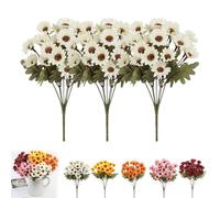 Generico Perkyn Artificial Mums, Circulatik Artificial Flowers-Uv Resistant, No Fade, Waterproof Realistic Flower Daisy with Eucalyptus Leaves for Outdoors Fall DIY Decor (white,3 bundles)