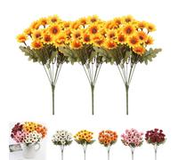 Generico Perkyn Artificial Mums, Circulatik Artificial Flowers-Uv Resistant, No Fade, Waterproof Realistic Flower Daisy with Eucalyptus Leaves for Outdoors Fall DIY Decor (yellow,3 bundles)