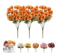 Generico Perkyn Artificial Mums, Circulatik Artificial Flowers-Uv Resistant, No Fade, Waterproof Realistic Flower Daisy with Eucalyptus Leaves for Outdoors Fall DIY Decor (orange,3 bundles)