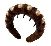 Generico Perlen Haarreif Damen - Rutschfester Plüsch Haarschmuck PP 16cm, Modeaccessoire | Eleganter Kammzahn Flauschreif Zum Teenager Mädchen, Mutter, Oma, Verabredung, Feier