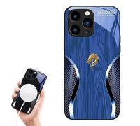 Generico Personalized Dragon for Magsafe Glass Phone Case, Personalized Wood Grain Dragon Magnetic Glass Case, Supports Wireless Charging for iPhone 11/12/13/14/15/16 Pro Max (for iPhone 16 Pro,Blue)