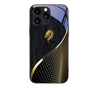 Generico Personalized Wood Grain Glass Case, Personalized Golden Wood Grain Magnetic Tempered Glass Case for iPhone 12/13/14/15/16/17 Pro Max (For iPhone 16,Black)