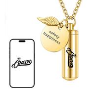 Generico Personalizzato Pet Acciaio Inox Urna Cenere Collana Stampa Pendente Set Pet con Kit di Riempimento Cremazione,Ciondolo Ala Angela,Pet Cane Gatto (Gold, L)