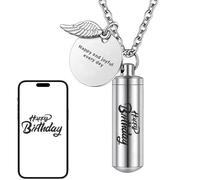 Generico Personalizzato Pet Acciaio Inox Urna Cenere Collana Stampa Pendente Set Pet con Kit di Riempimento Cremazione,Ciondolo Ala Angela,Pet Cane Gatto (Silver, L)
