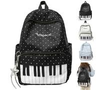 Generico Piano Backpack for Women,Nylon Polka Dot Cute Music Bookbag，Black