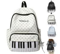 Generico Piano Backpack for Women,Nylon Polka Dot Cute Music Bookbag，White