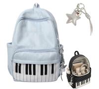 Generico Piano Backpack for Women,Polka Dot Nylon Music Daypack with Pendant,Large Capacity Novelty School Backpack for Campus,Work ，Blue