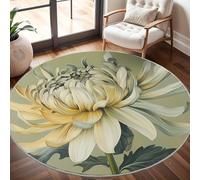 Generico Pianta Il Crisantemo Tappeto Rotondo Pelo Corto Moderno 80x80cm, Verde Salvia Tappeto Rotondo Lavabile Antiscivolo e Morbido per Salotto Balcone, Camera da Letto, Cucina e Corridoio