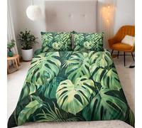 Generico Piante Tropicali Set Copripiumino Singolo Bambina 150x200cm Foglie Di Palma Verdi Copripiumino Microfibra Parure Lavabile Biancheria da Letto 3 Pezzi con Cerniera e 2 Federe 50x75cm