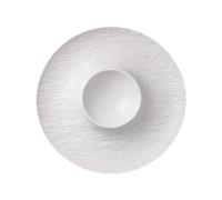 Genérico Piatto da portata rotondo in ceramica con divisore for snack e gnocchi, porta salsa, adatto for l'intrattenimento i tacos(White)