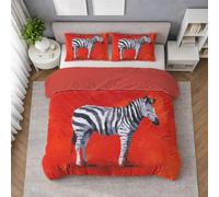 Generico Piazza E Mezza Set Copripiumino Rosso, Completo Letto Biancheria da Letto in Microfibra morbida, Animale, Silhouette Zebra Dipinta, Soffice, Cerniera, 220 X 220 cm, Facile cura, Leggero