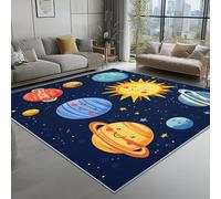 Generico Piccolo Tappeto Salotto Blu - stampa Fumetto Sole Cometa 50x80 cm Antiscivolo Lavabile in Lavatrice Pelo Corto Tappeto, Camera da Letto Sala Ufficio Bambina Bambino