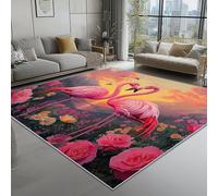 Generico Piccolo Tappeto Salotto Rosa - stampa Romantico Fenicottero Fiori 40x60 cm Antiscivolo Lavabile in Lavatrice Pelo Corto Tappeto, Camera da Letto Sala Ufficio Bambina Bambino
